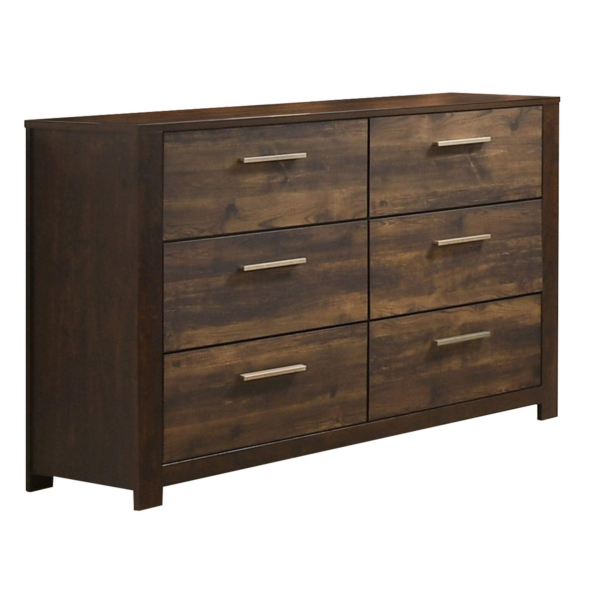 Benjara 58 Inches 6 Drawer Wooden Dresser with Grains, Brown