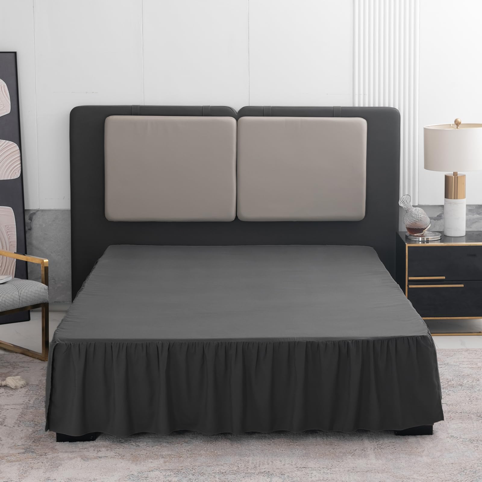 Black Bed Skirt Full Size Ruffled Bed Skirt with Split Corners, Full Bed Skirt 18 Inch Drop, Full Size Bed Skirt Black for Ruffl