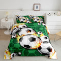 jejeloiu Football Bedding Set King Size Soccer Green Ball Pattern Comforter Set for Kids Boys Girls Decor Competitive Games Comf