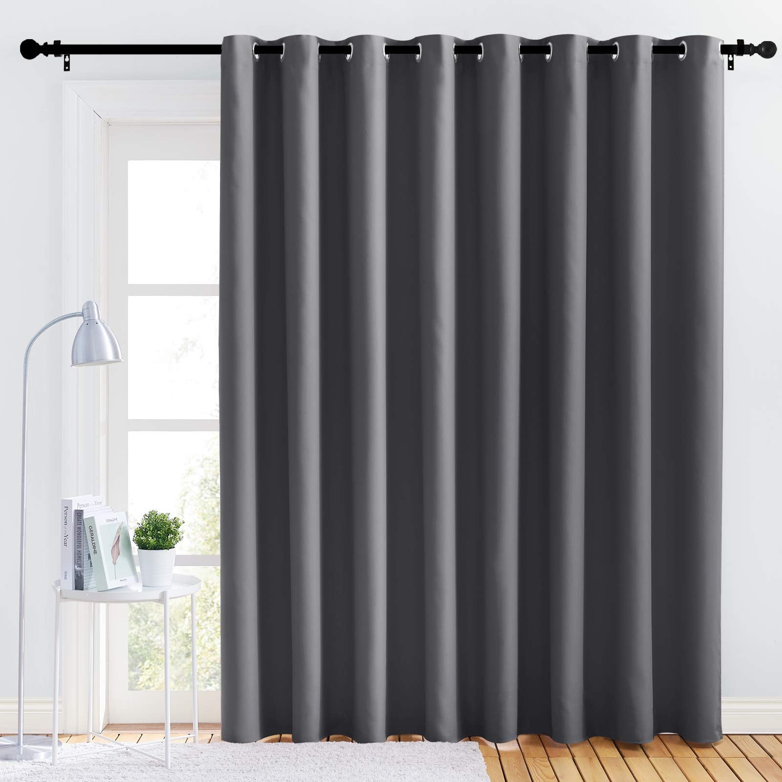 NICETOWN Bedroom Blackout Curtain Panel - (120 inches by 90 inch, Grey, 1 PC) Energy Saving Thermal Insulated Grommet Blackout D