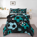 jejeloiu Boys Soccer Comforter Set Full Size Kids Football Bedding Set for Girls Teens Sports Ball Gaming Geometric Duvet Quilt 