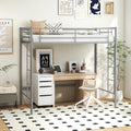 KOMFOTT Metal Twin Loft Bed, Space-Saving Loft Bed Frame with Full-Length Safety Guardrail, Both Side Ladders, Ample Under-Bed S