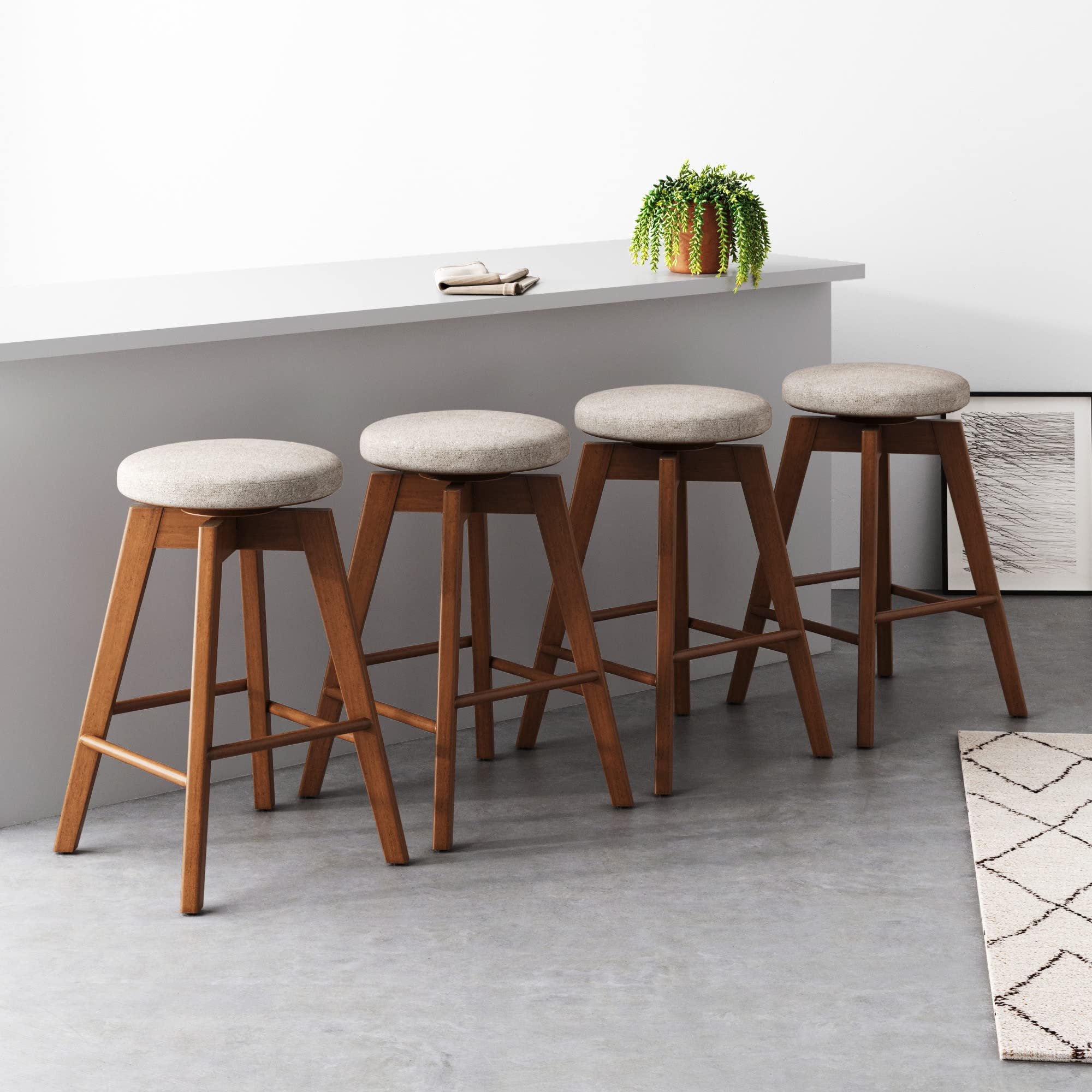 Nathan James Amalia Backless Kitchen Counter Height Bar Stool, Solid Wood with 360 Swivel Seat Antique Coffee/Natural Wheat, Set
