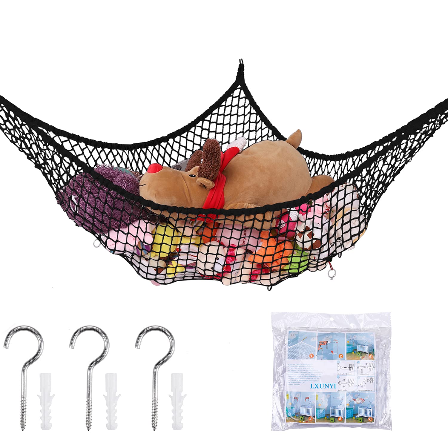 Stuffed Animal Hammock, Toy Hammock Storage Net, LXUNYI Mesh Toy Net Holder Jumbo Wall Corner Giant Baby Kids Children Stuff ani