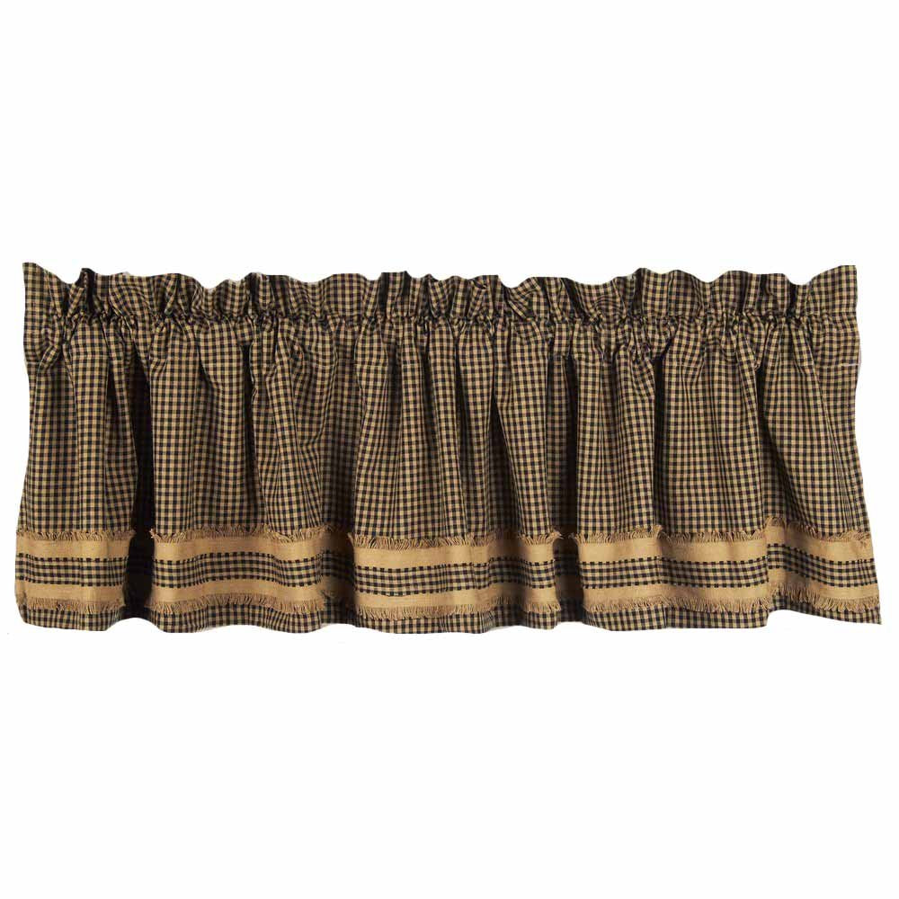 Home Collection by Raghu Newbury Gingham Black with Oat Trim Black and Oat Valance, 72 by 15.5