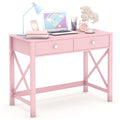 WiberWi Home Office Desk with Drawers, Modern Writing Computer Desk for Bedroom, Small Pink Makeup Vanity Table Desk for Girls, 