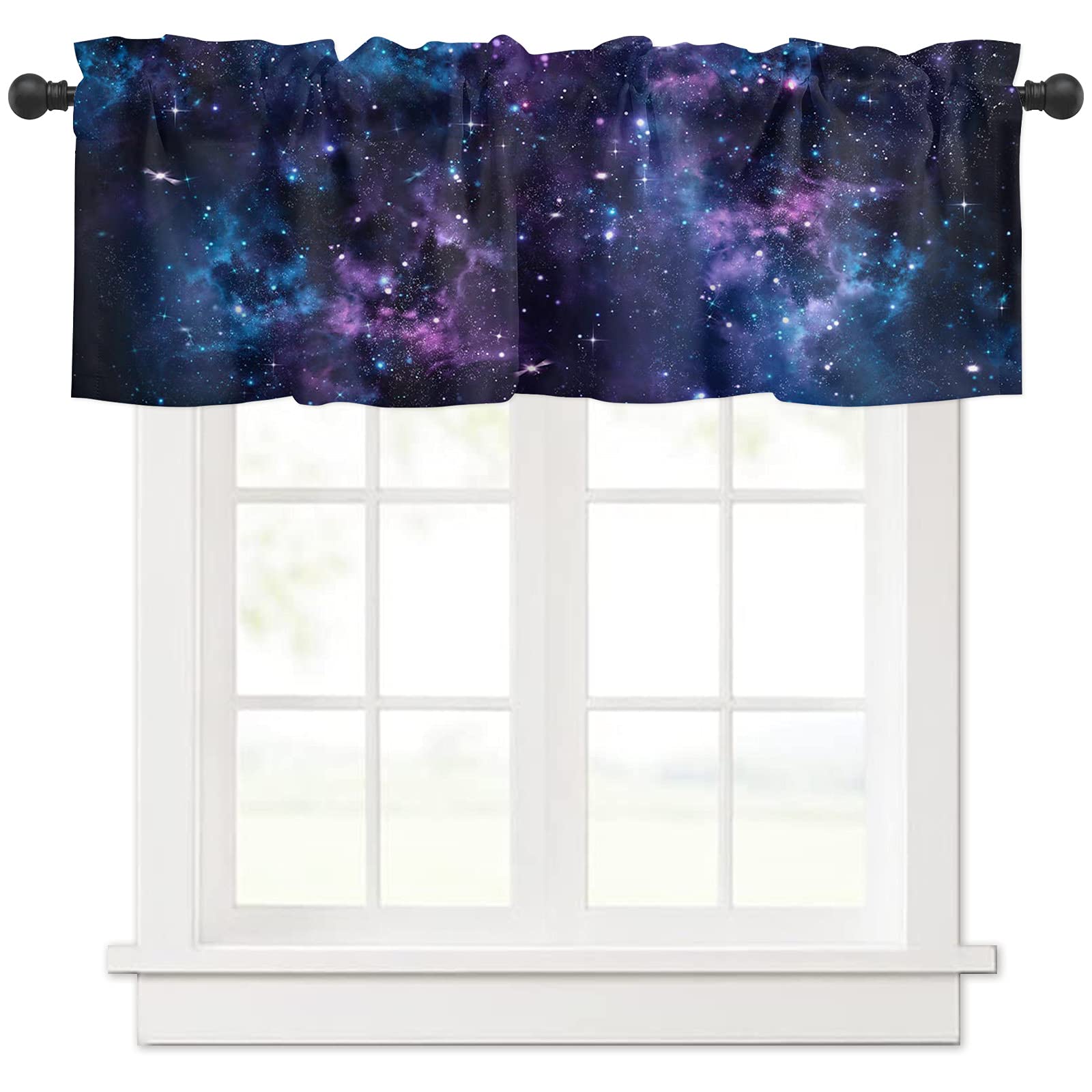 Zadaling Valance Curtain for Kitchen,Galaxy Star Nebula Space Starry Sky Window Valance for Living Room Scroll,Rod Pocket Valanc