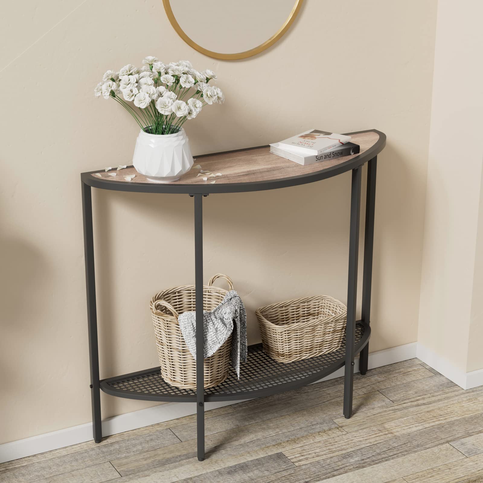 SAYGOER Console Table 2 Tier Narrow Entryway Table with Storage Shelves Half Moon Sofa Couch Table Industrial Small Entry Way Ta