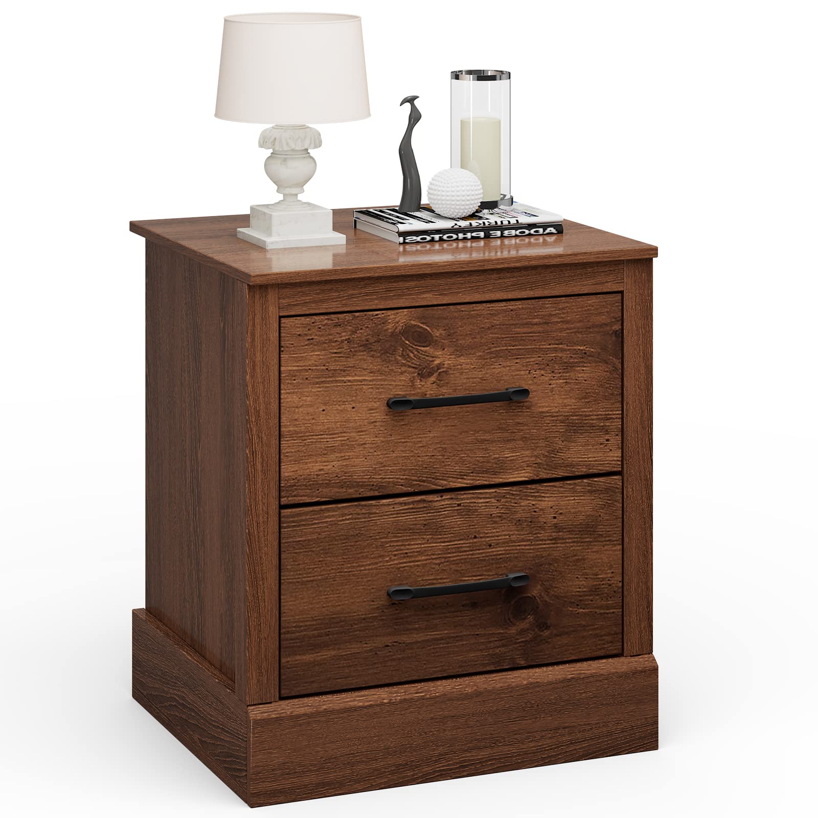 Giantex Farmhouse Nightstand, Wood Bedside Table with 2 Storage Drawers, Compact Floor Night Stand End Table, Walnut Accent Sofa