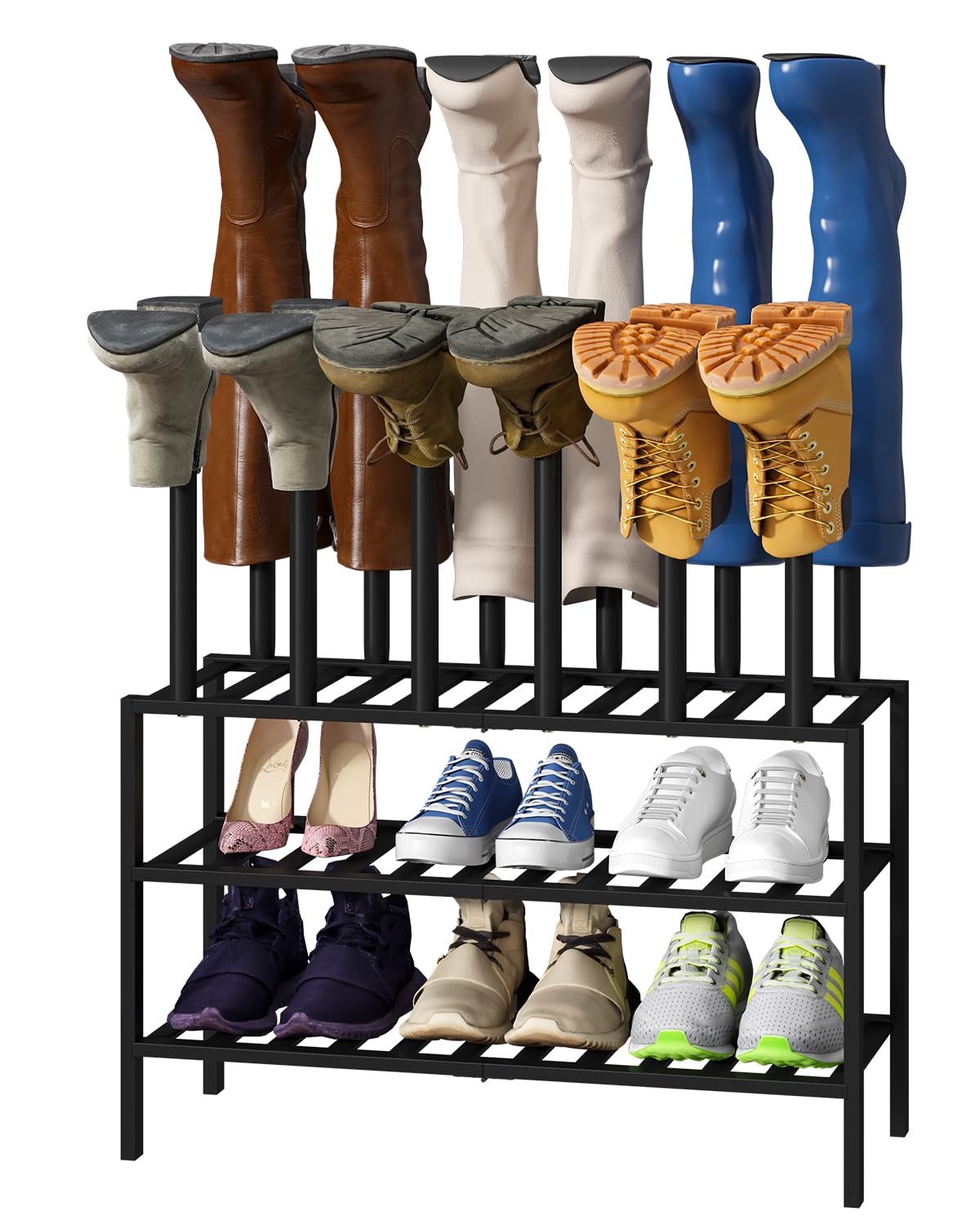 viewcare Black Boot Rack, Boot Rack Organizer Tall Boots with Shoe Rack for Closet, Bamboo Wood Shoe Shelf Storage Organizer for
