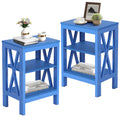 VECELO Side/End Table with Storage Shelf Nightstands for Childrens Living Room Bedroom Office, Set of 2, Dark Blue