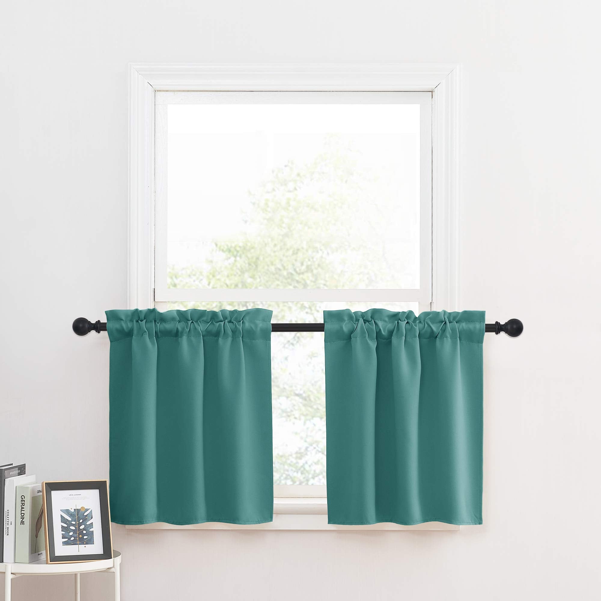 NICETOWN Kitchen Curtains for Small Windows - Blackout Thermal Insulated Functional Rod Pocket Top Home Christmas Decor Curtain 