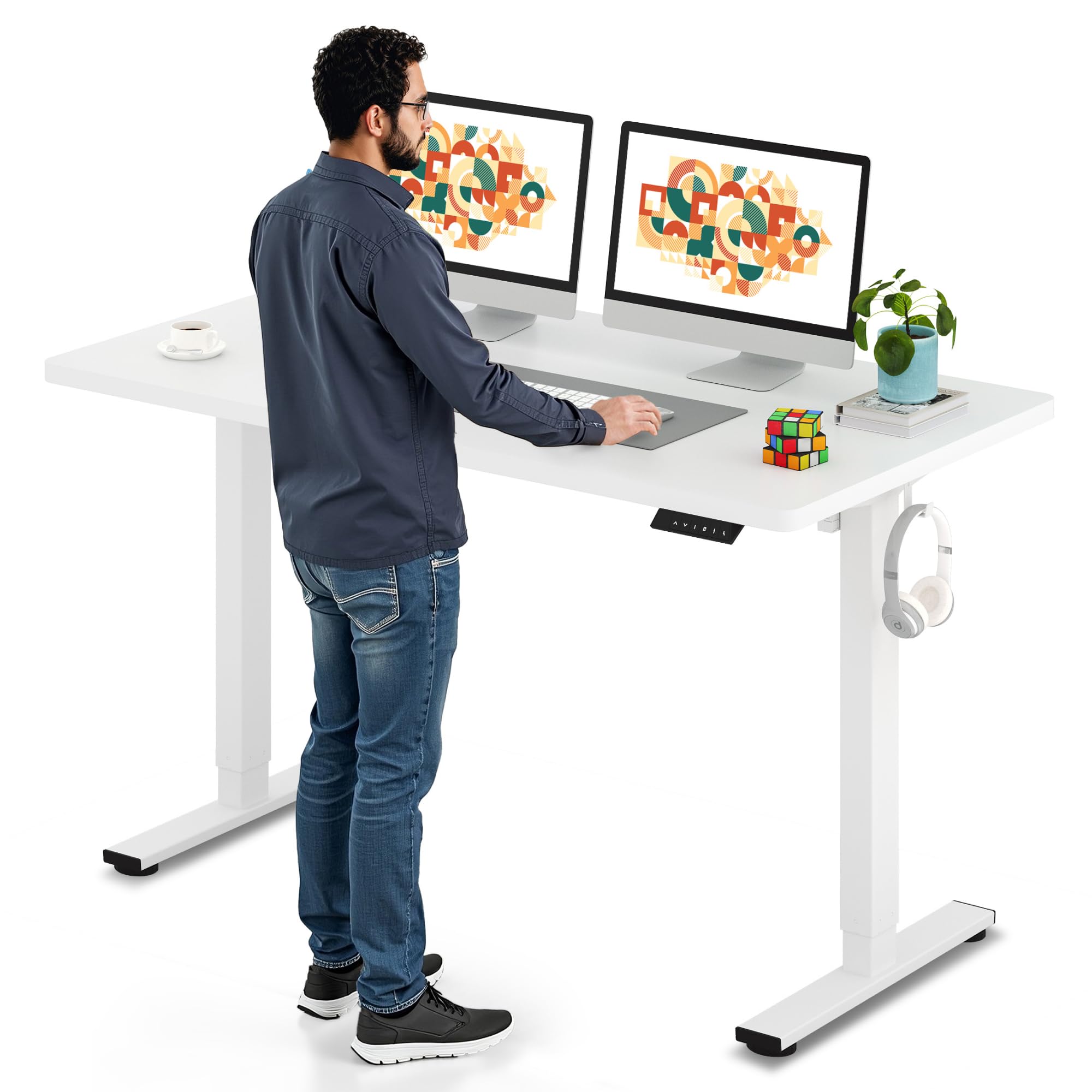 SANODESK Electric Standing Desk 55 x 28 Inches Whole-Piece Desktop Height Adjustable Stand Up Desk w/6-Button Controller Ergonom