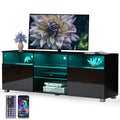 High Glossy LED Black TV Stand for 55/60/65 inch TV,Modern LED Entertainment Center with Adjustable Storage Shelves,Game Console