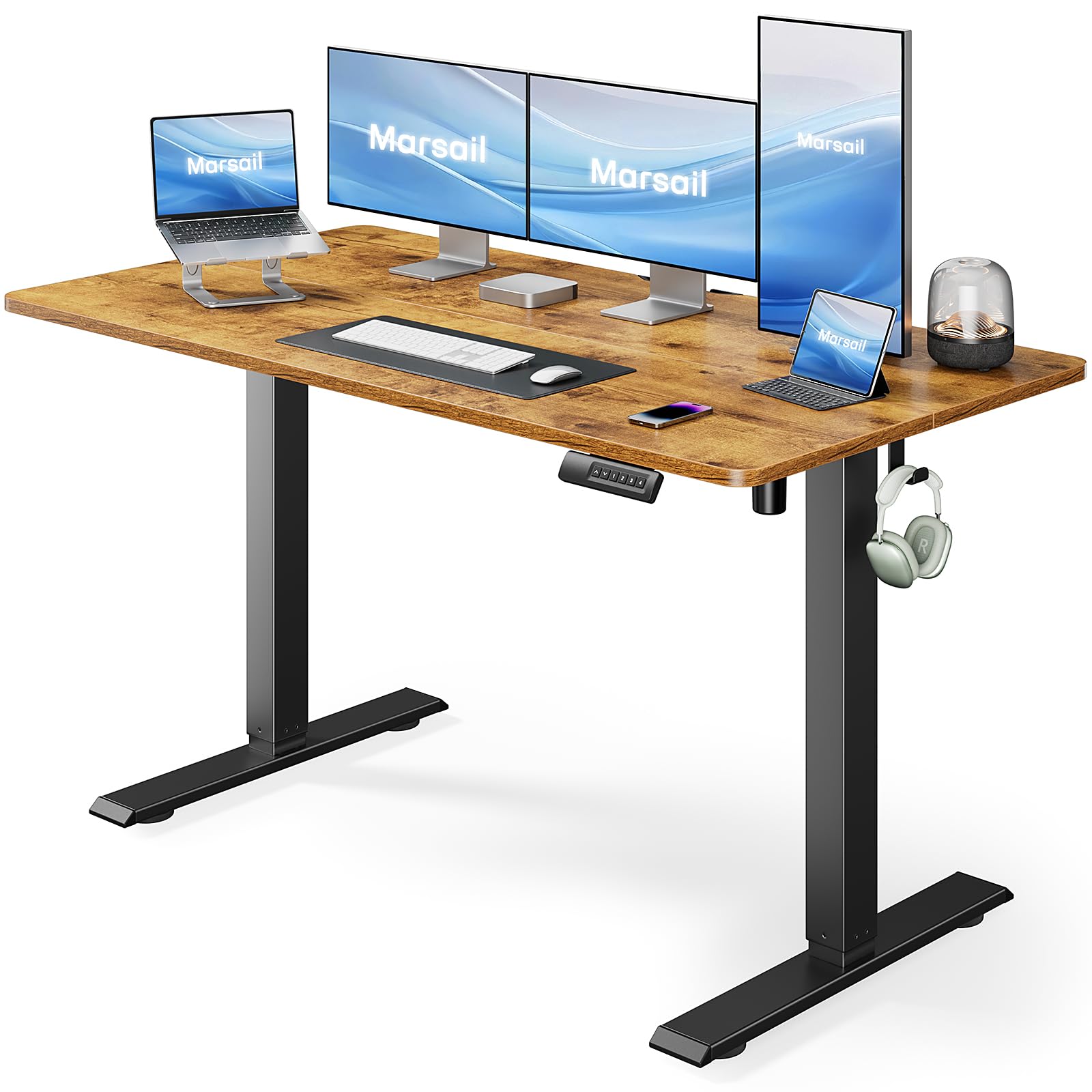 Marsail Electric Standing Desk, Adjustable Height Stand up Home Office Desk Large 55x24 Inch Sit Stand Computer Desk, with 4 Mem