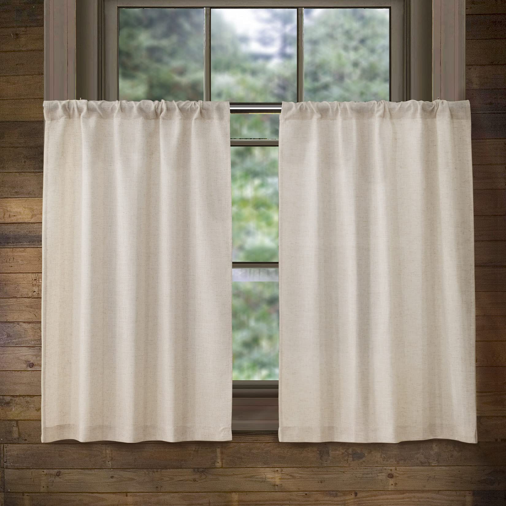 Valea Home Linen Kitchen Curtains 36 Inch Length Rustic Farmhouse Crude Short Cafe Curtains Rod Pocket Tiers for Small Window Ba