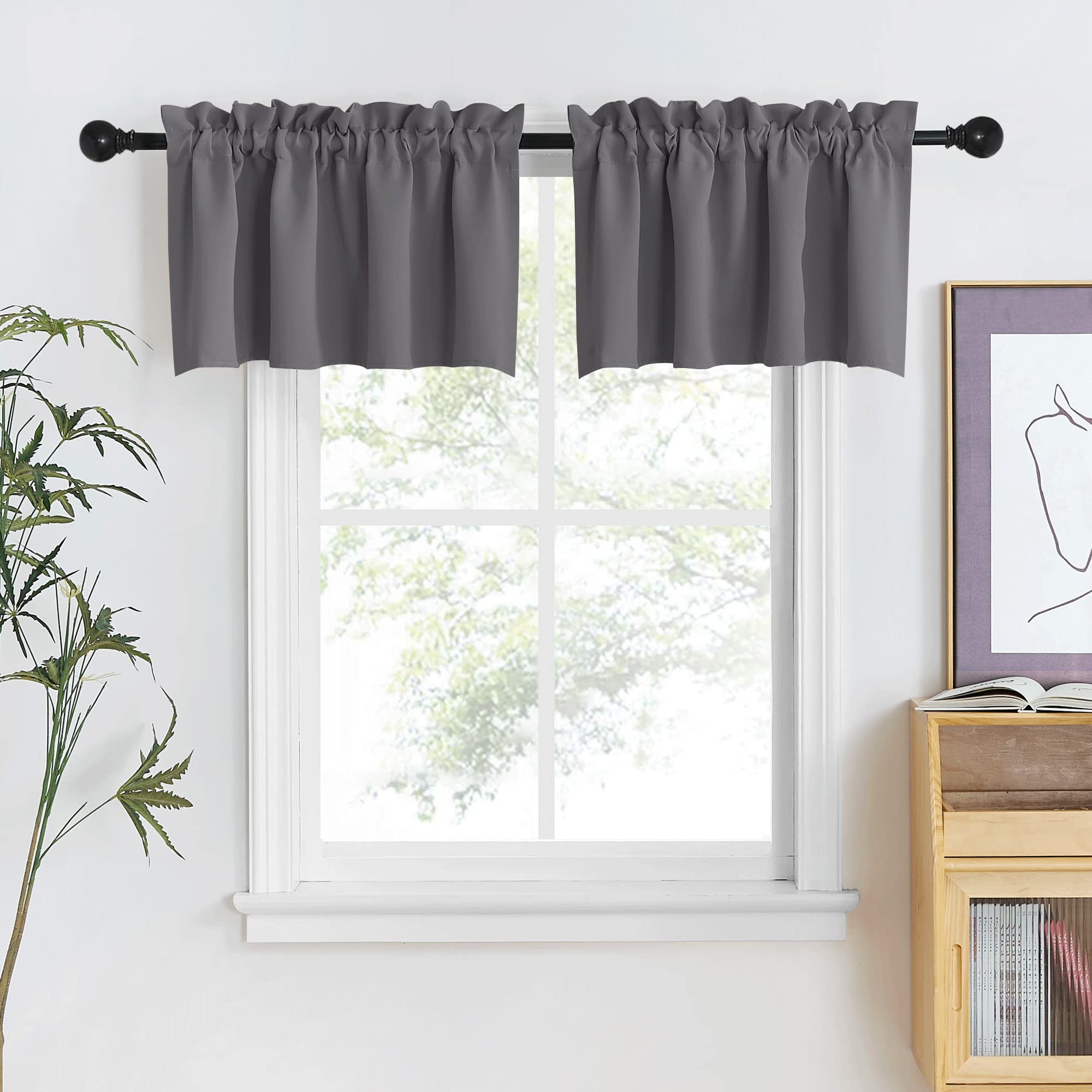 NICETOWN Valance Curtain Kitchen Farmhouse Window Valances for Living Room Adjustable Rod Pocket Small Blackout Valances for Bat