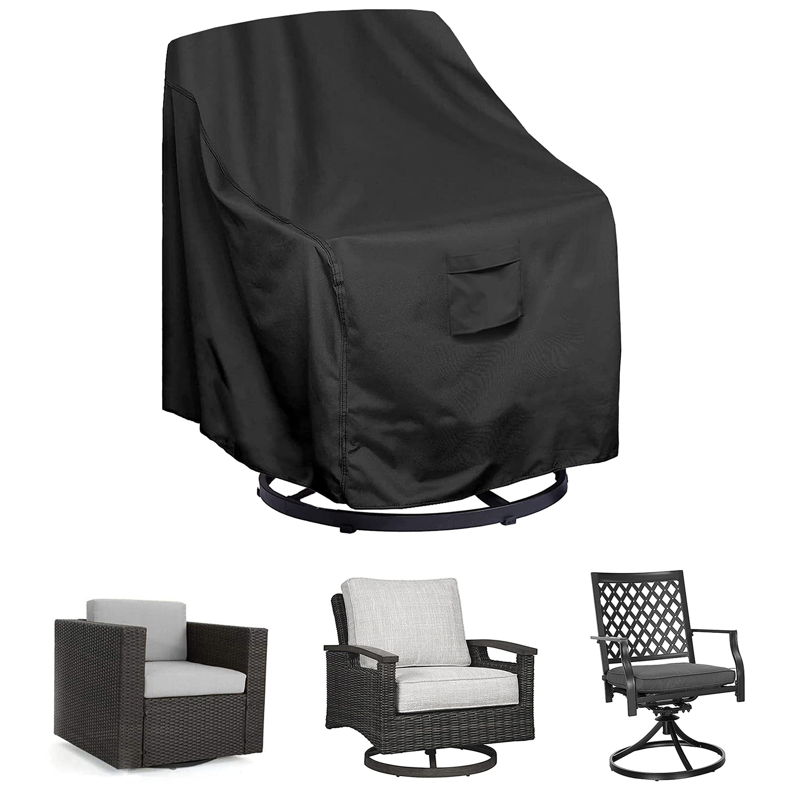 WOMACO Patio Swivel Chair Cover Waterproof Outdoor Tall Swivel Chair Slip Covers Outside Small Large Oversized Wicker Lawn Club 