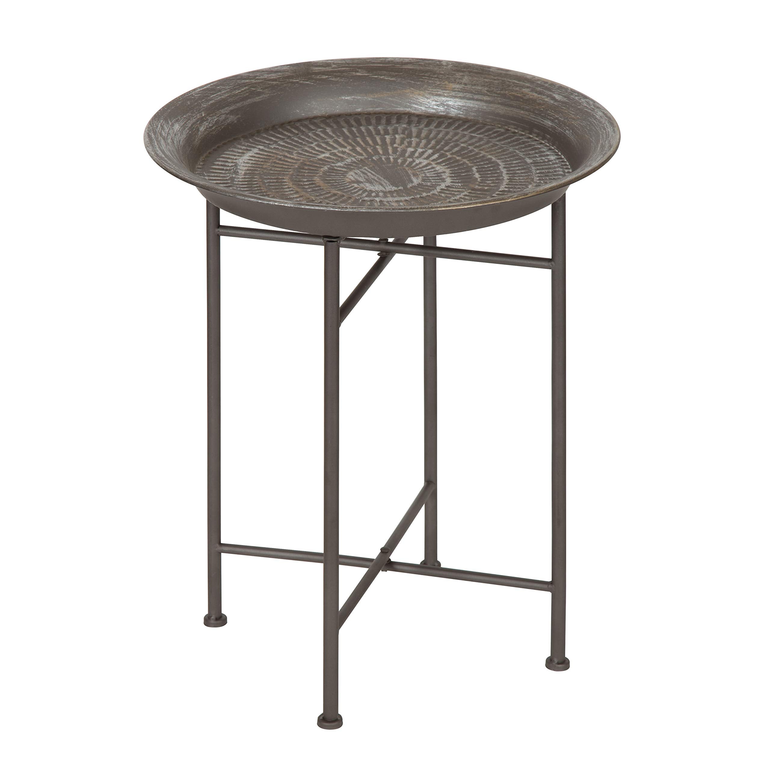 Kate and Laurel Mahdavi Hammered Metal Tray End Table, Pewter, 16.5 inch Diameter