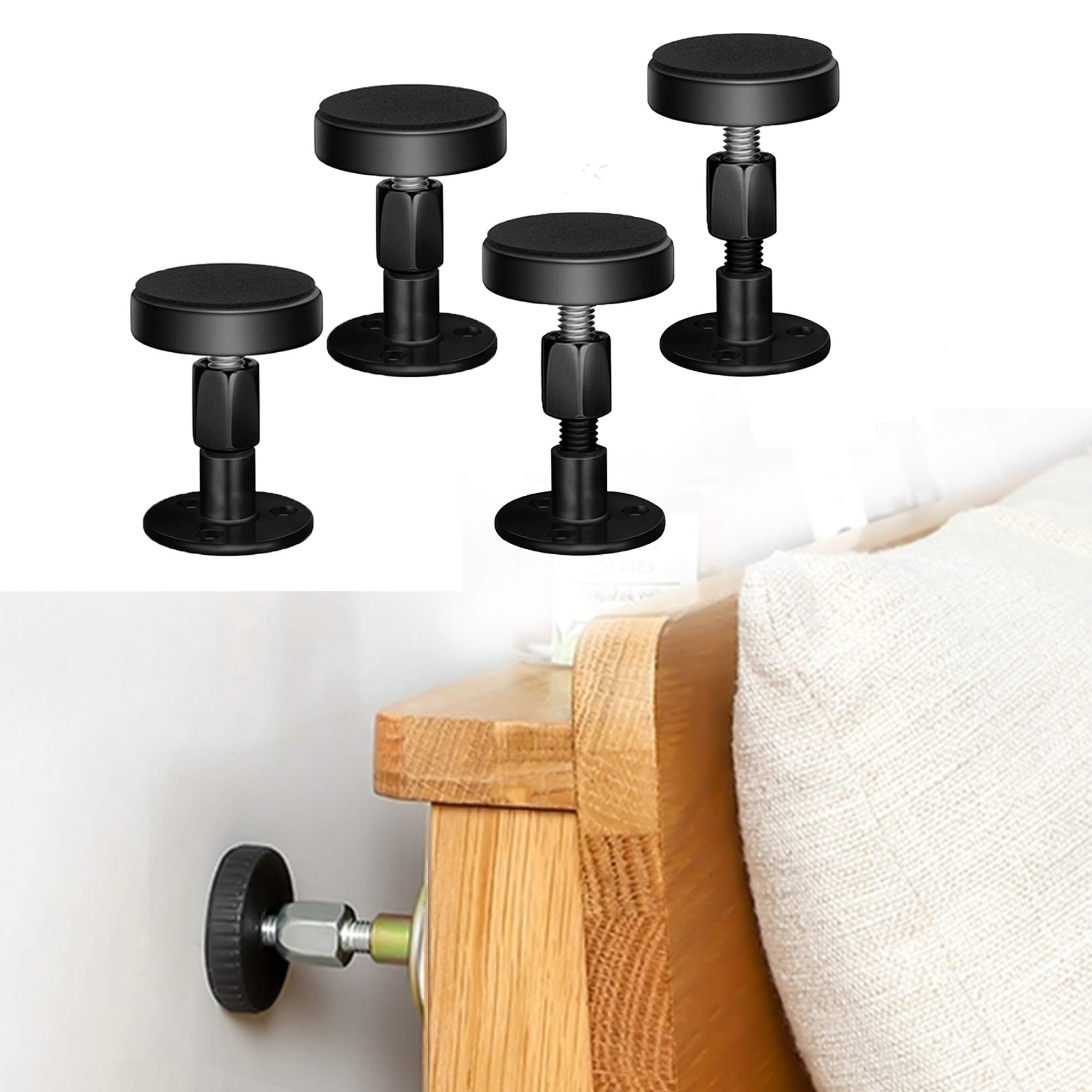 Krisler Adjustable Threaded Bed Frame Anti-Shake Tool, Headboard Stoppers, Bedside Anti Shake Tool for Beds Cabinets Sofas, 4PCs