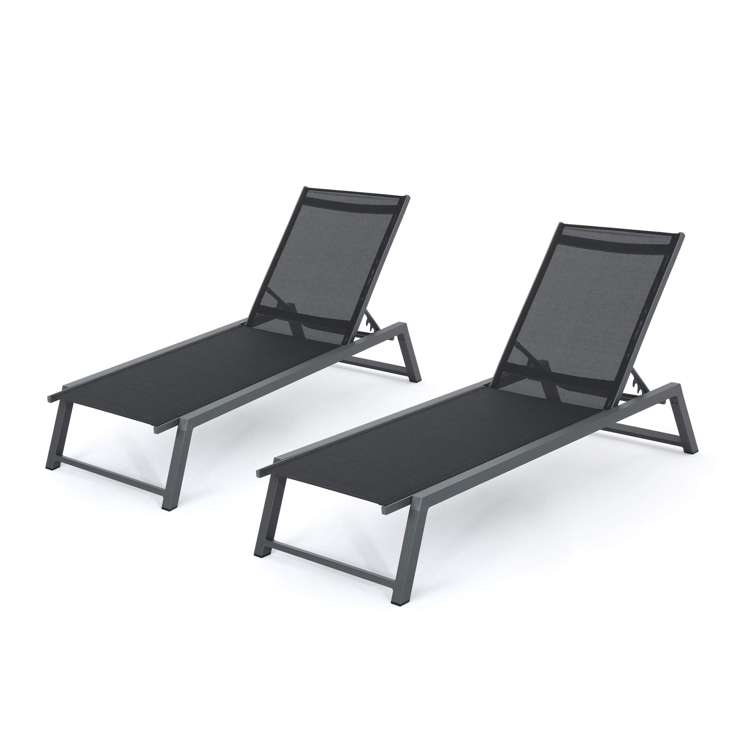 Christopher Knight Home Myers Outdoor Mesh Chaise Lounges with Aluminum Frame, 2-Pcs Set, Black Mesh / Grey