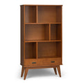 SIMPLIHOME Draper Bookcase - 64 inch Tall Solid Hardwood Wide Storage Bookshelf in Teak Brown, Mid-Century Modern Storage for Li