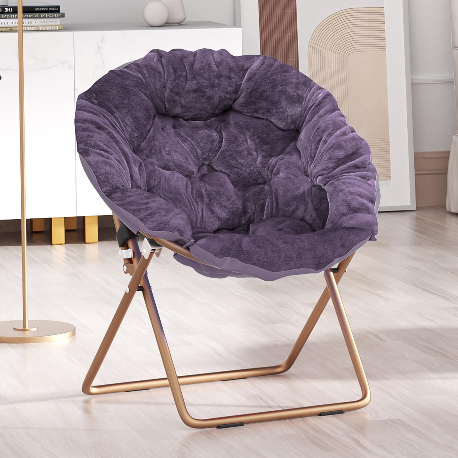 SFIHOME Foldable Oversized Moon Chair, Large Soft Lazy Cozy Comfortable Faux Fur Round Saucer Moon Chair for Teens and Adults, P