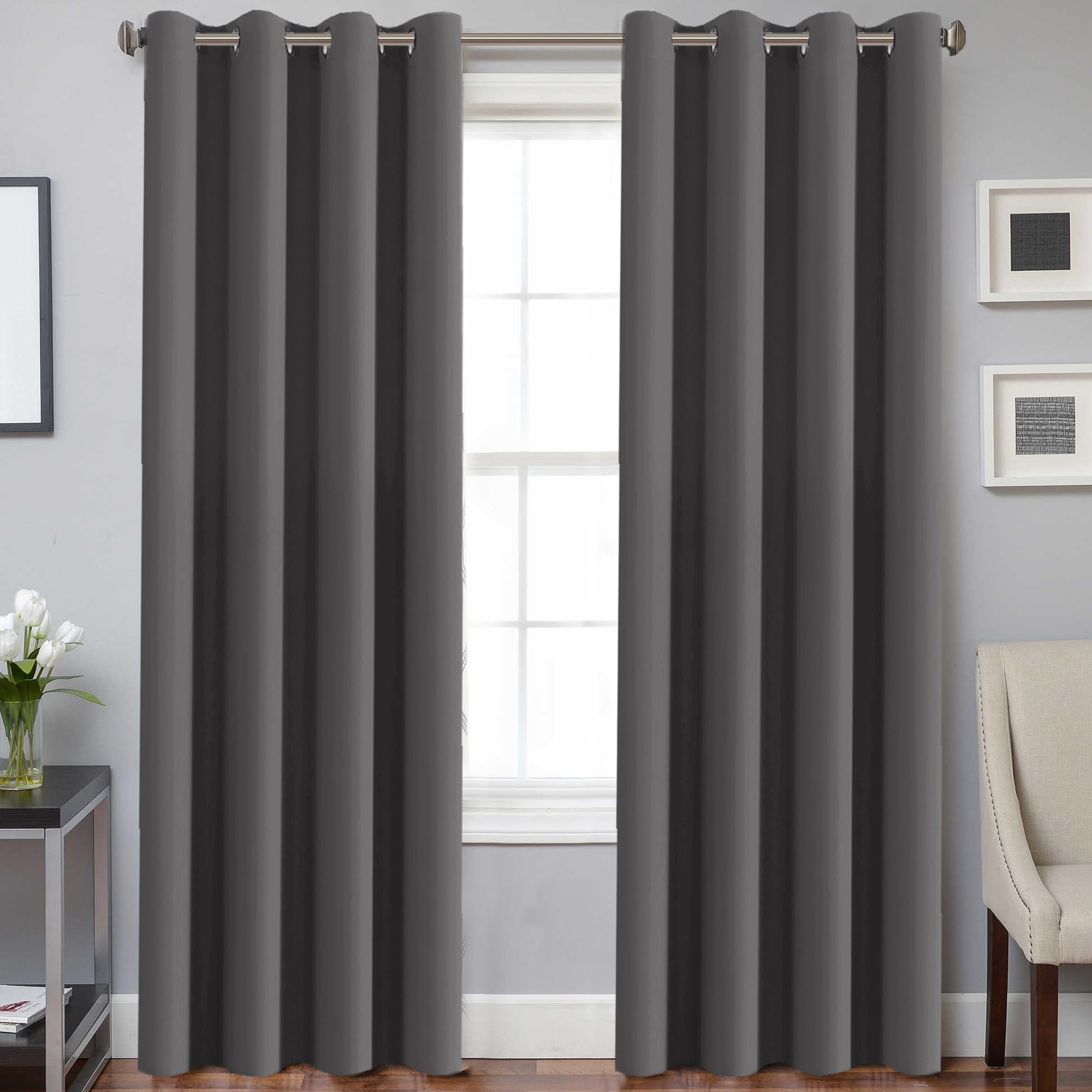 H.VERSAILTEX Charcoal Gray Blackout Curtain Panels for Bedroom Kitchen Curtains Blackout Room Darkening Curtains Window Panel Dr