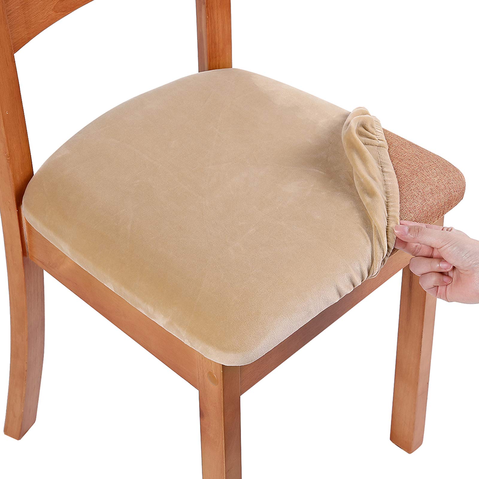 smiry Velvet Seat Covers for Dining Room Chair Set of 6, Stretch Fit Removable Washable Chair Seat Cushion Protector Slipcovers 