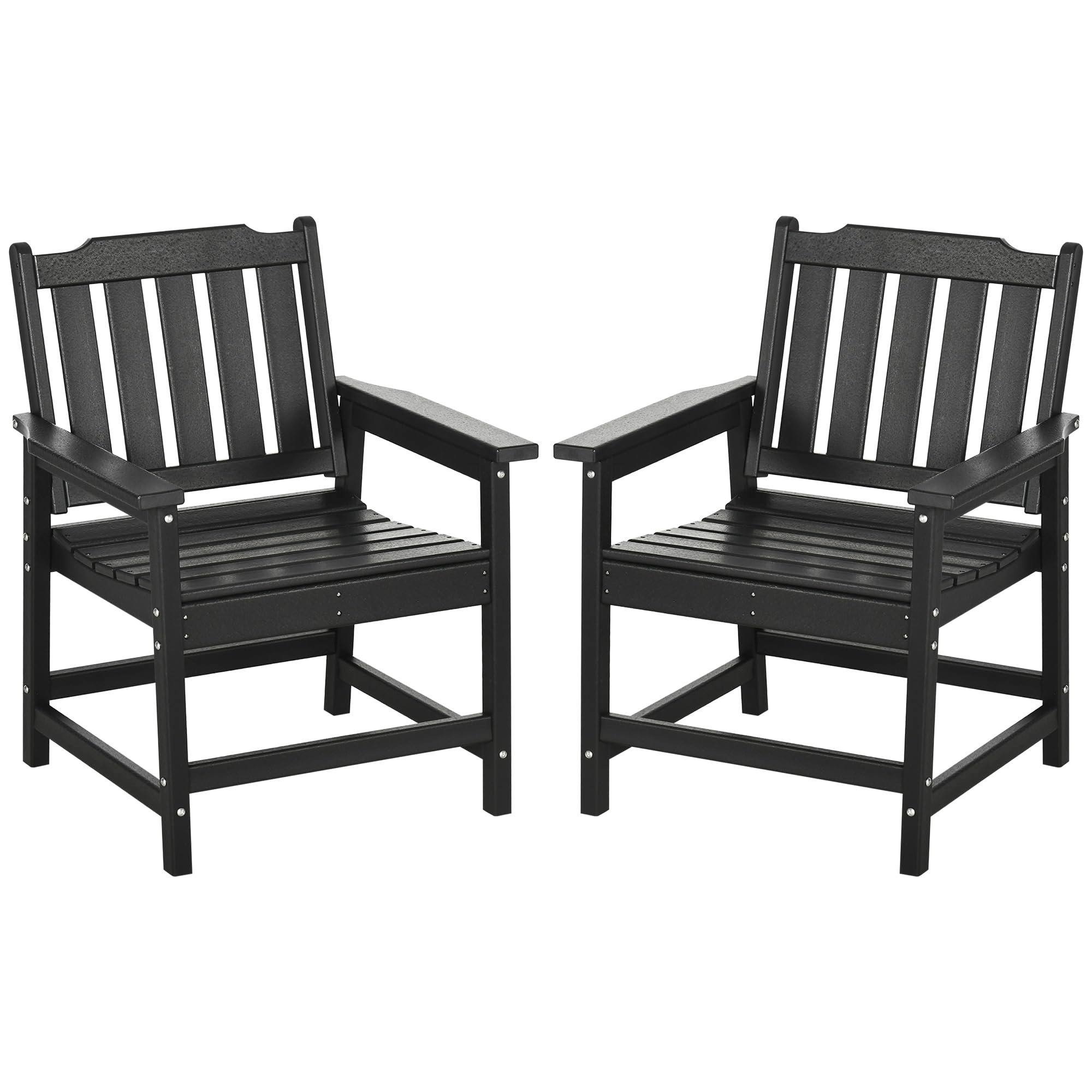 Outsunny All-Weather Patio Chairs Set of 2, HDPE Patio Dining Chair Set, Heavy Duty Wood-Like Outdoor Furniture for Garden, Back