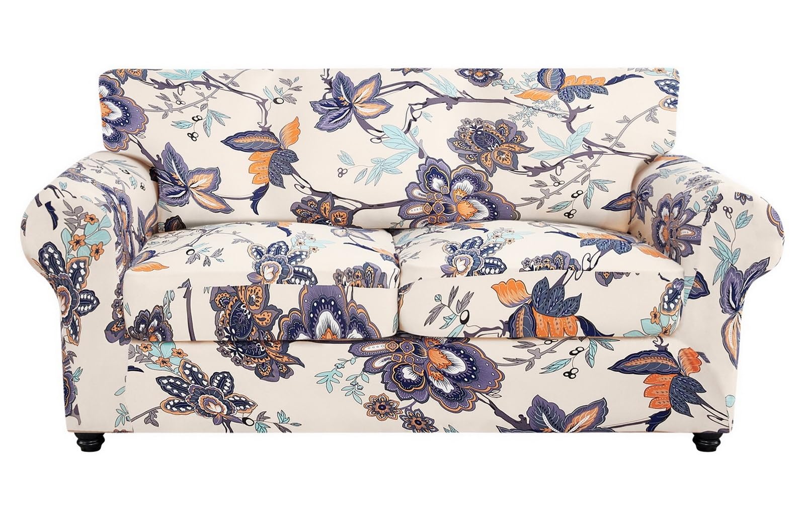 SearchI Stretch Sofa Cover Printed Couch Cover, Floral Pattern 3 Pieces Loveseat Slipcover with 2 Separate Cushion Cover, Washab
