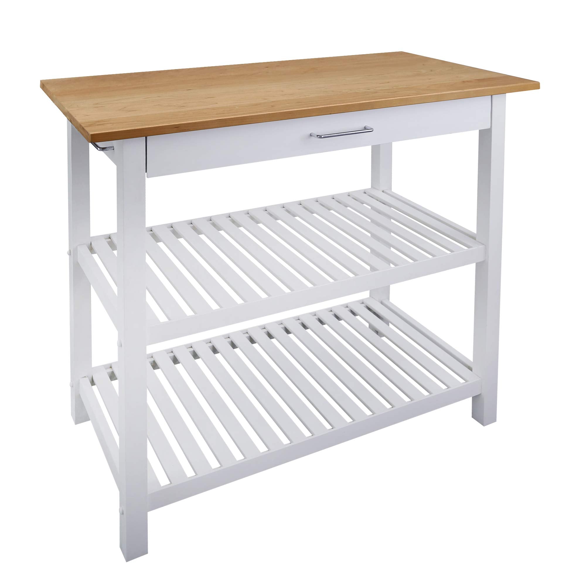 Casual HOME Kitchen Island with Solid Wood Top, White & Cherry Natural