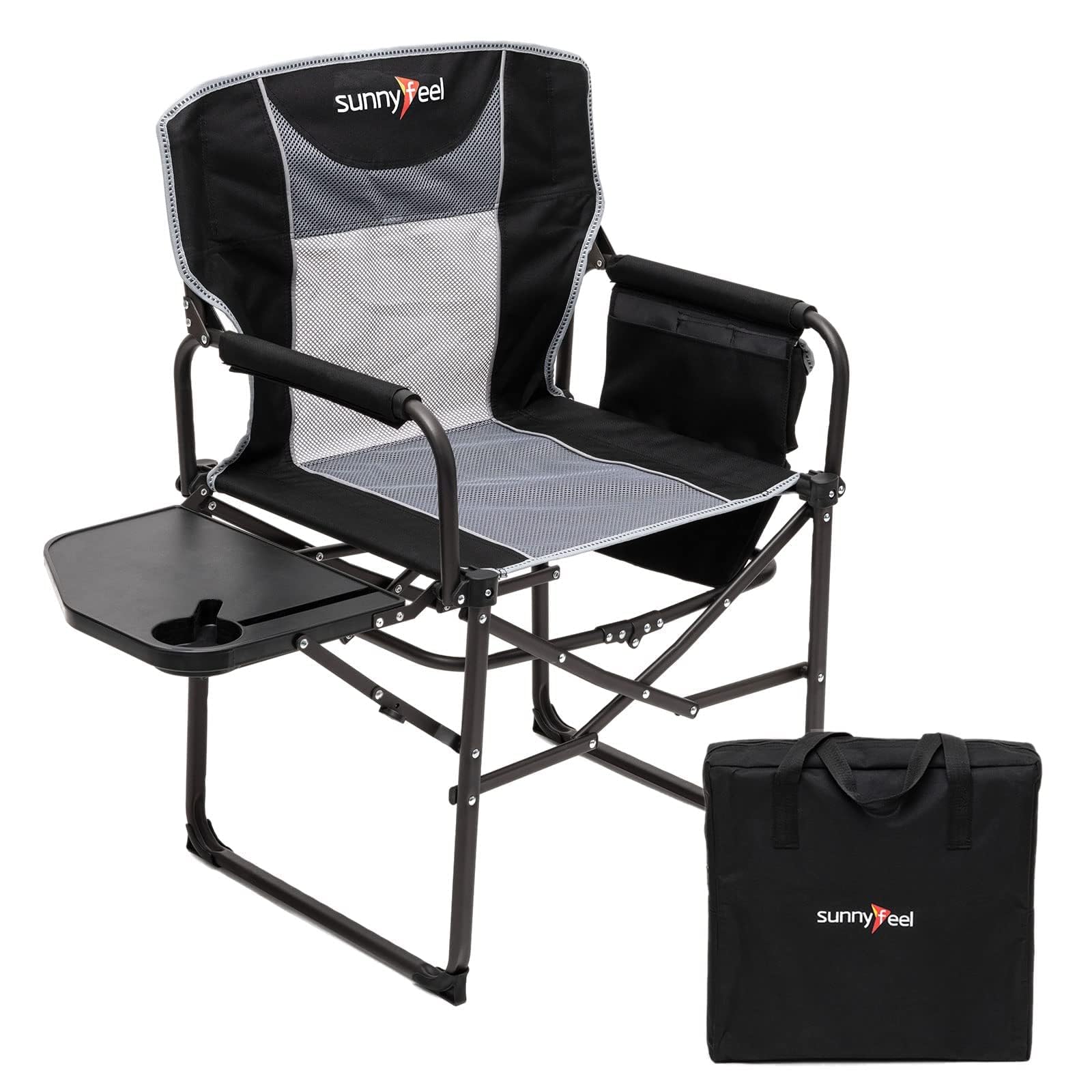 SUNNYFEEL Oversized Camping Directors Chair, Portable Folding Lawn Chairs for Adults Heavy Duty with Side Table,Pocket for Beach
