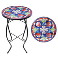 MUMTOP Side Patio Tables-Mosaic Outdoor Side Table - 14 Symmetrical Pattern Glass Accent Round End Table, Plant Stand Indoor Sma