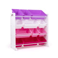 Humble Crew Kids Toy Storage Organizer with 12 Plastic Bins, White/Pink/Purple - Removable Bins for Playroom, Bedroom, Toddler F