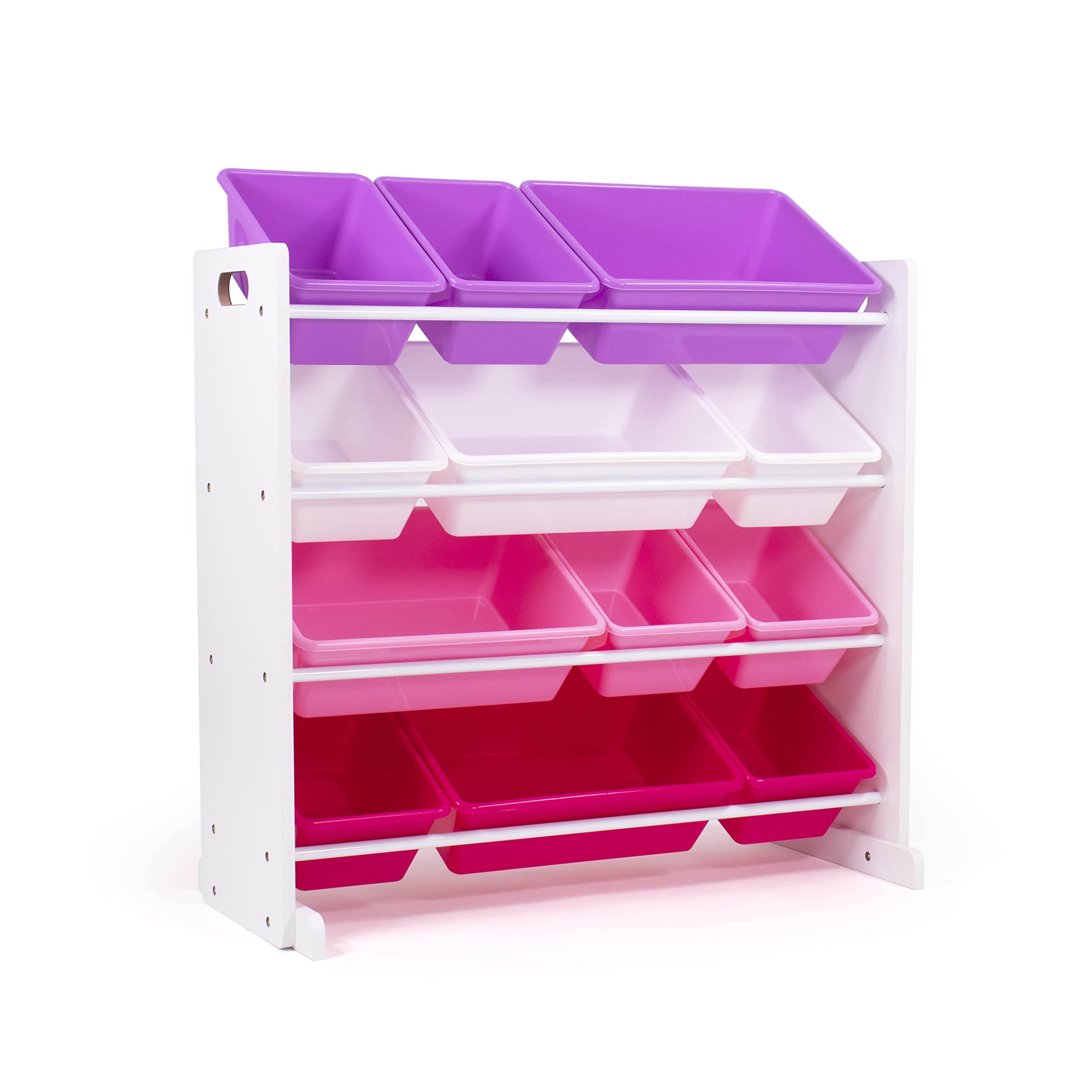 Humble Crew Kids Toy Storage Organizer with 12 Plastic Bins, White/Pink/Purple - Removable Bins for Playroom, Bedroom, Toddler F