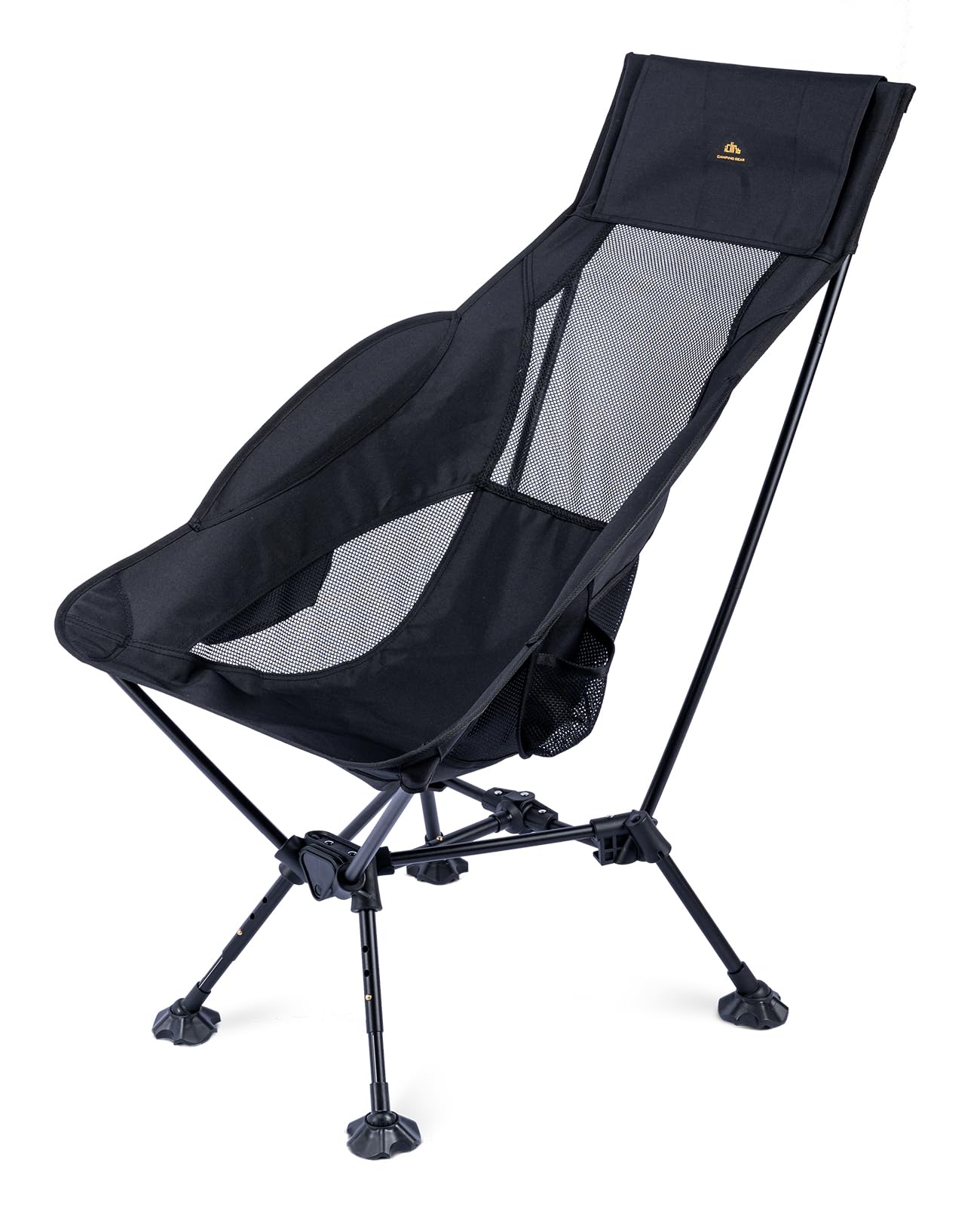 iClimb Ultralight Compact Camping Folding Beach Chair with Anti-Sinking Large Feet (Black - Triangular Frame High Back - 2PC)