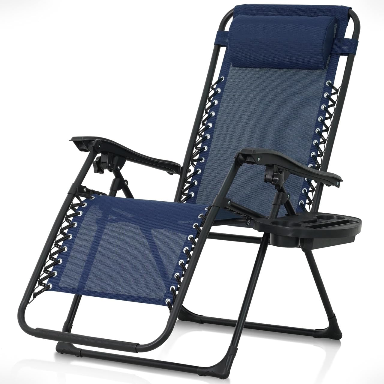 CAPHAUS Blue Zero Gravity Chair, Recliner, Lounge Chair, Folding Chair with Side Tray, Metal, Textilene Fabric, 300LB Weight Cap