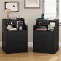 ADORNEVE Night Stand Set 2,Black Nightstand with Charging Station & Hutch,Night Stands for Bedrooms Set of 2,Bedside Table with 