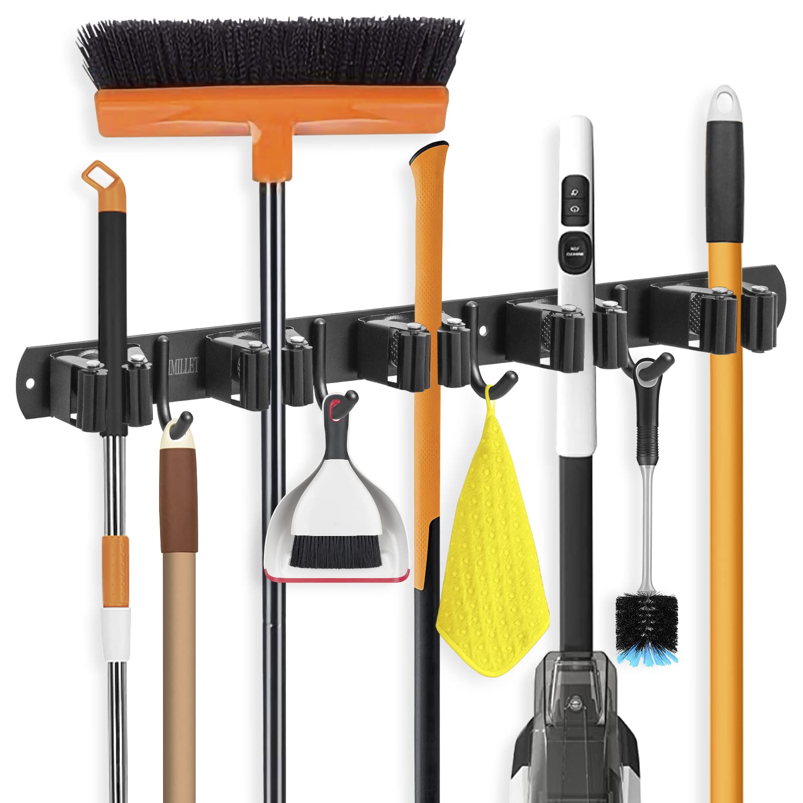 IMILLET Broom Holder Wall Mount, Broom Holder Stainless Steel Heavy Duty Garage Organization Broom Organizer Wall Mount Self Adh