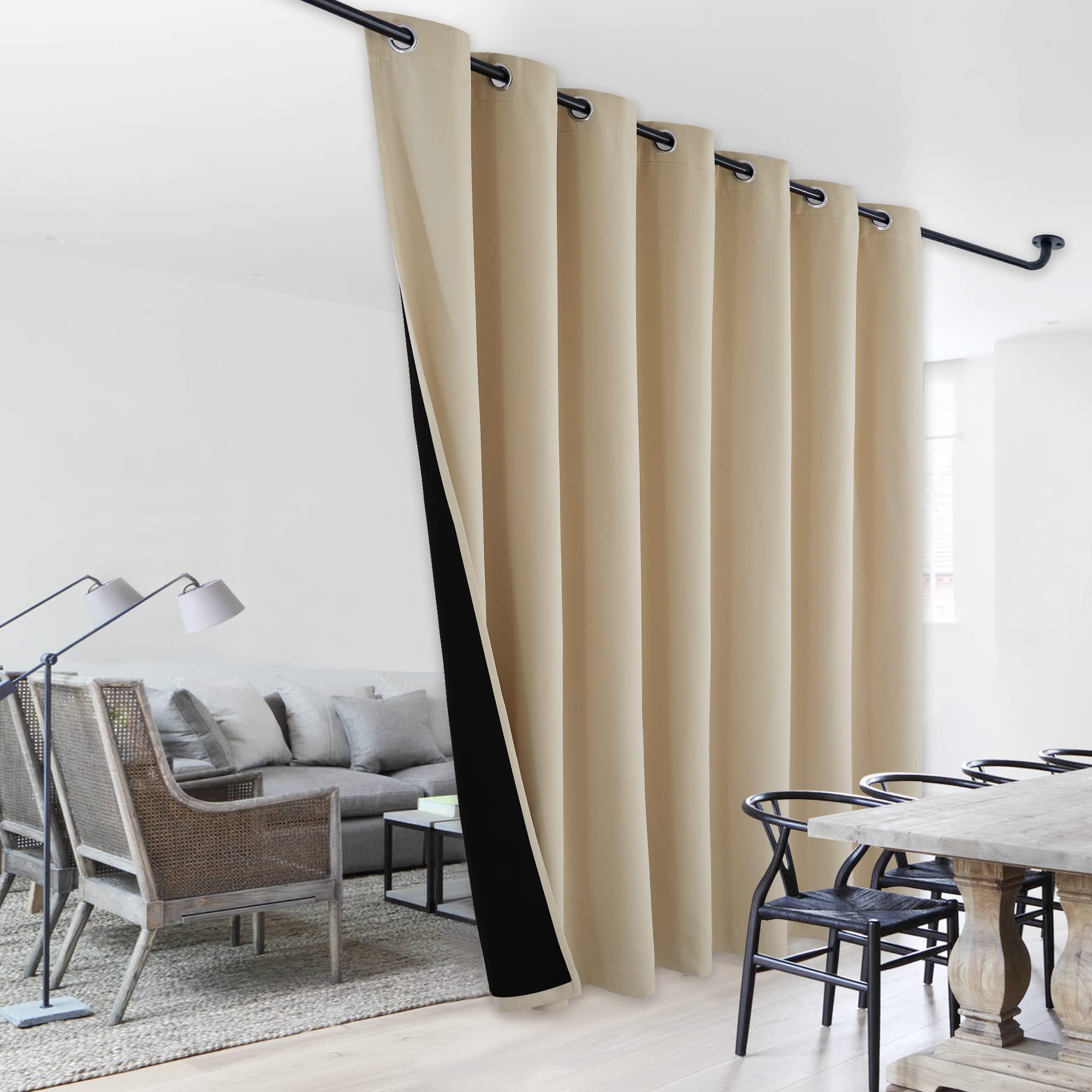 NICETOWN Noise Reducing Room Divider Curtains, Thermal Insulated 100% Blackout Curtain for Office, Slider Panel with Black Linin