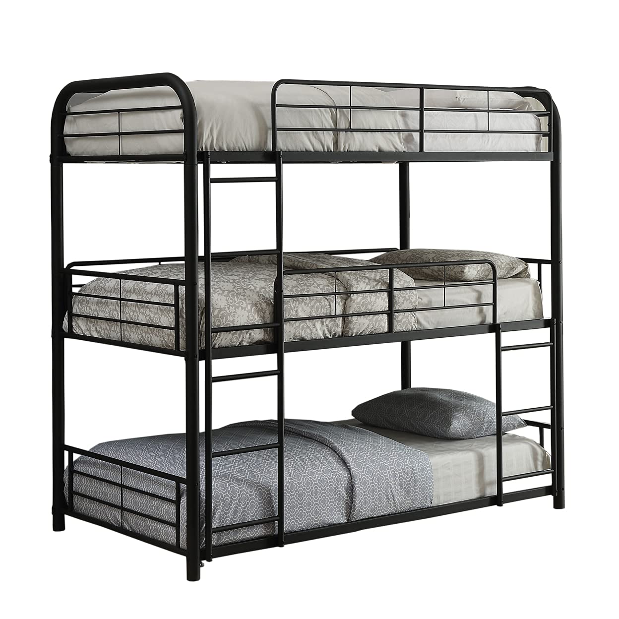 Acme Cairo Metal Frame Twin Triple Bunk Bed in Sandy Black