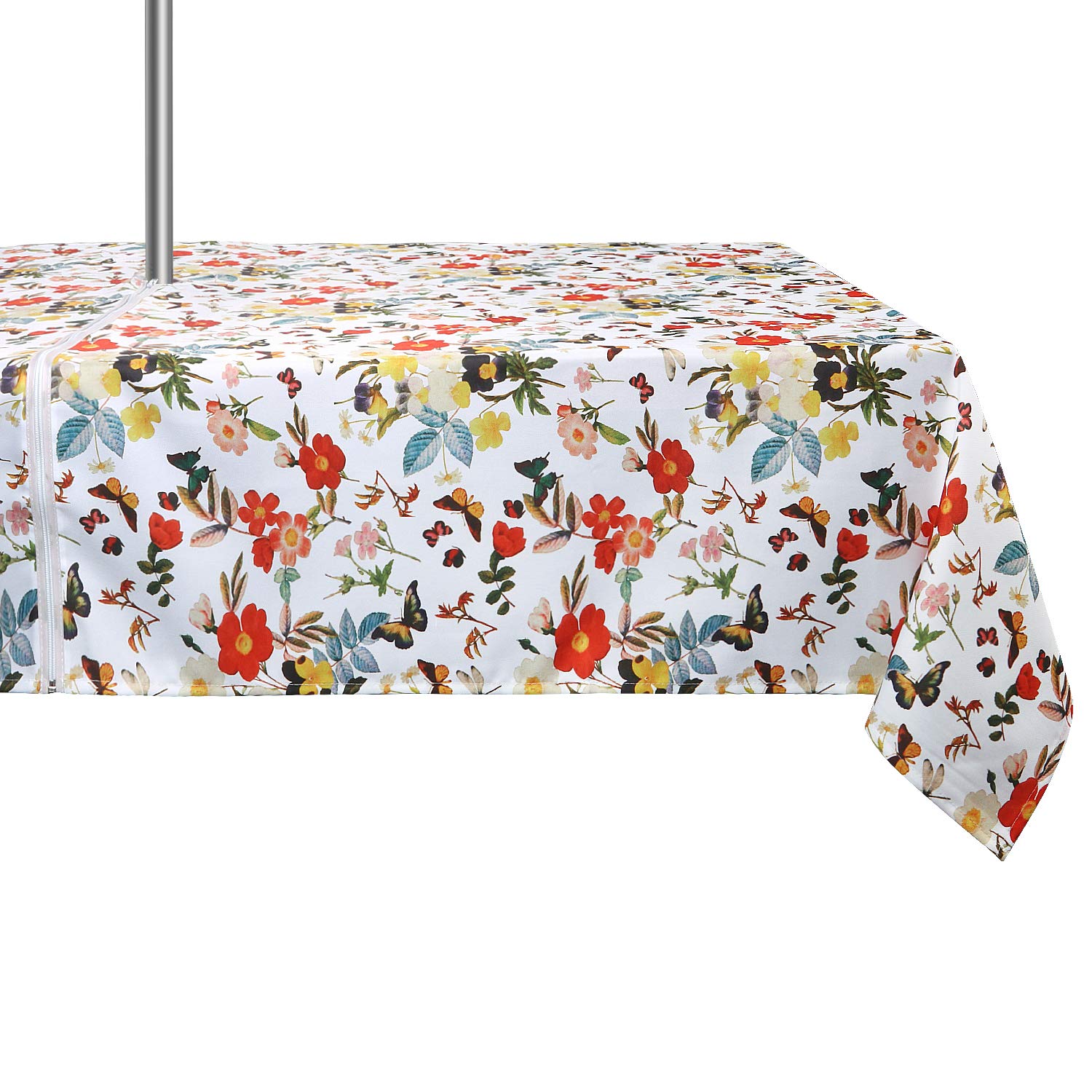 ColorBird Spring Bloom Botanical Print Outdoor Tablecloth Water Resistant Spillproof Polyester Fabric Table Cover with Zipper Um