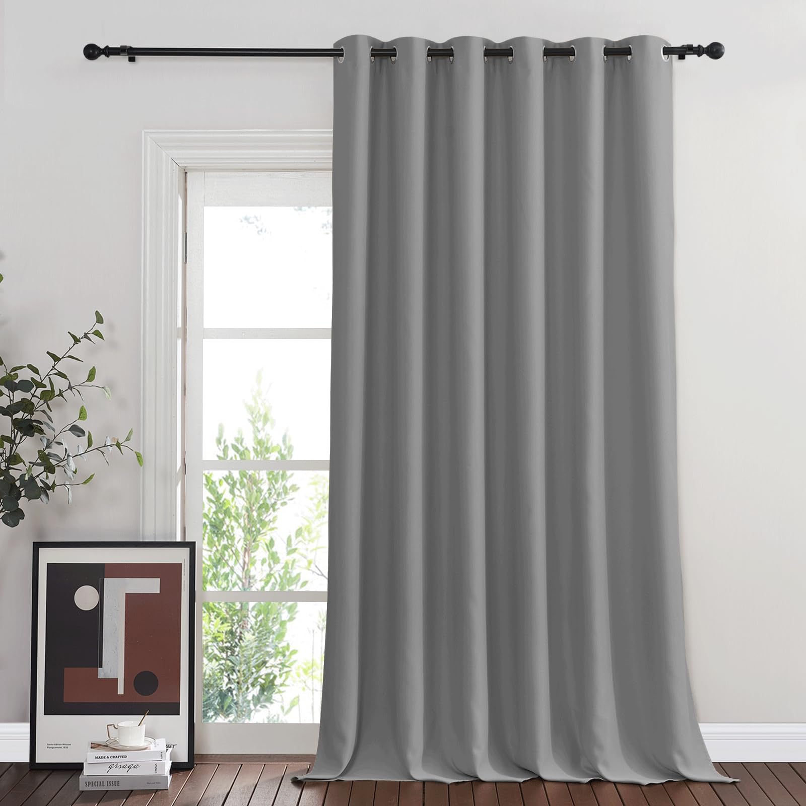 NICETOWN Blackout Silver Grey Sliding Door Curtains 90 inch Length, Thermal Insulated Grommet Room Darkening Window Treatments f