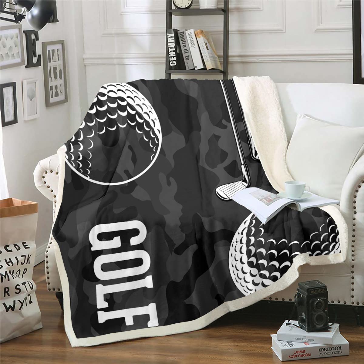 Golf Print Throw Blanket for Bed Couch Black Camo Fleece Blanket Kids Boys Teens Camouflage Sherpa Blanket 40x50 Sports Themed B