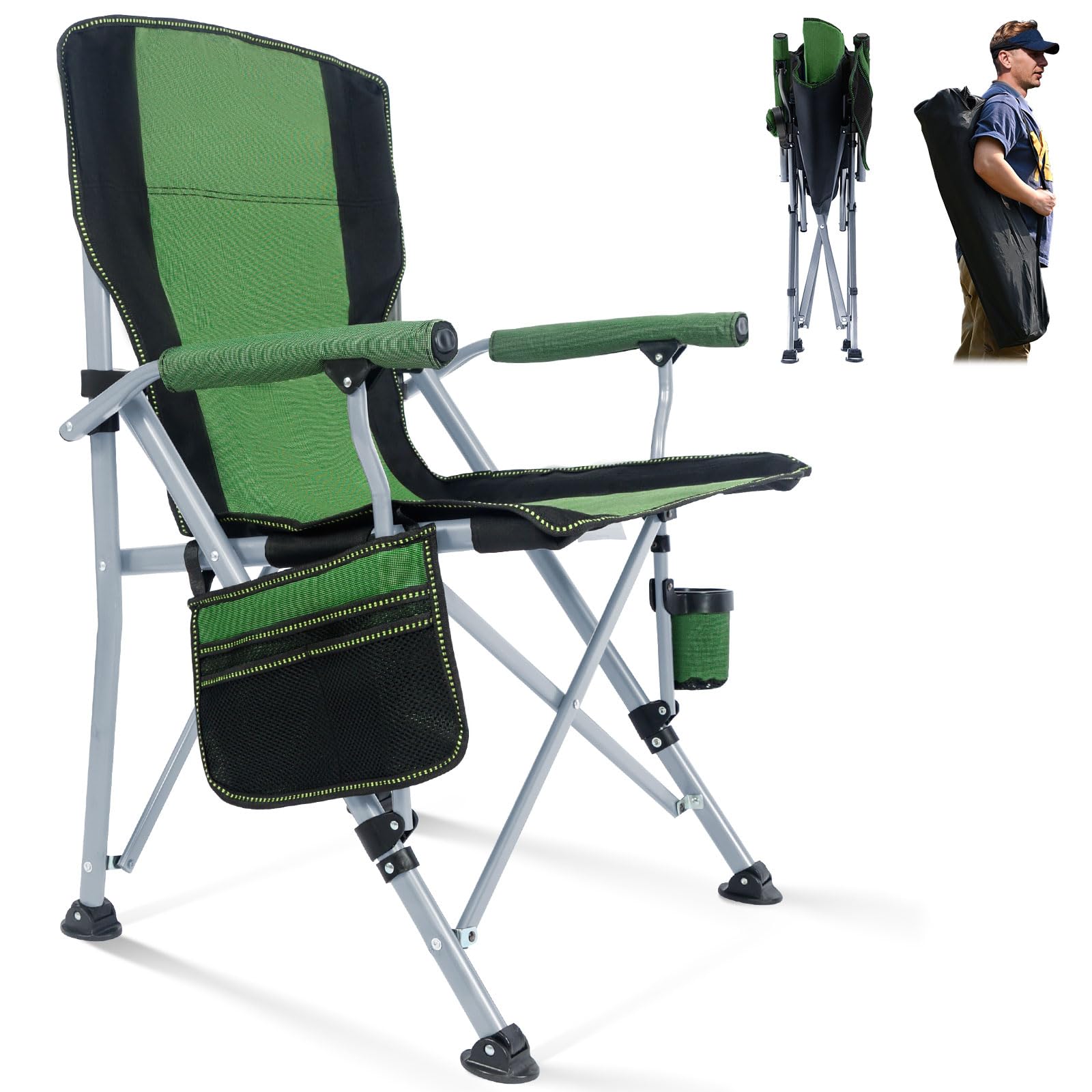 Folding Camping Chair Portable Outdoor Beach Chair, Heavy Duty Foldable Lawn chair Support 330lbs, Collapsible Lightweight Camp 