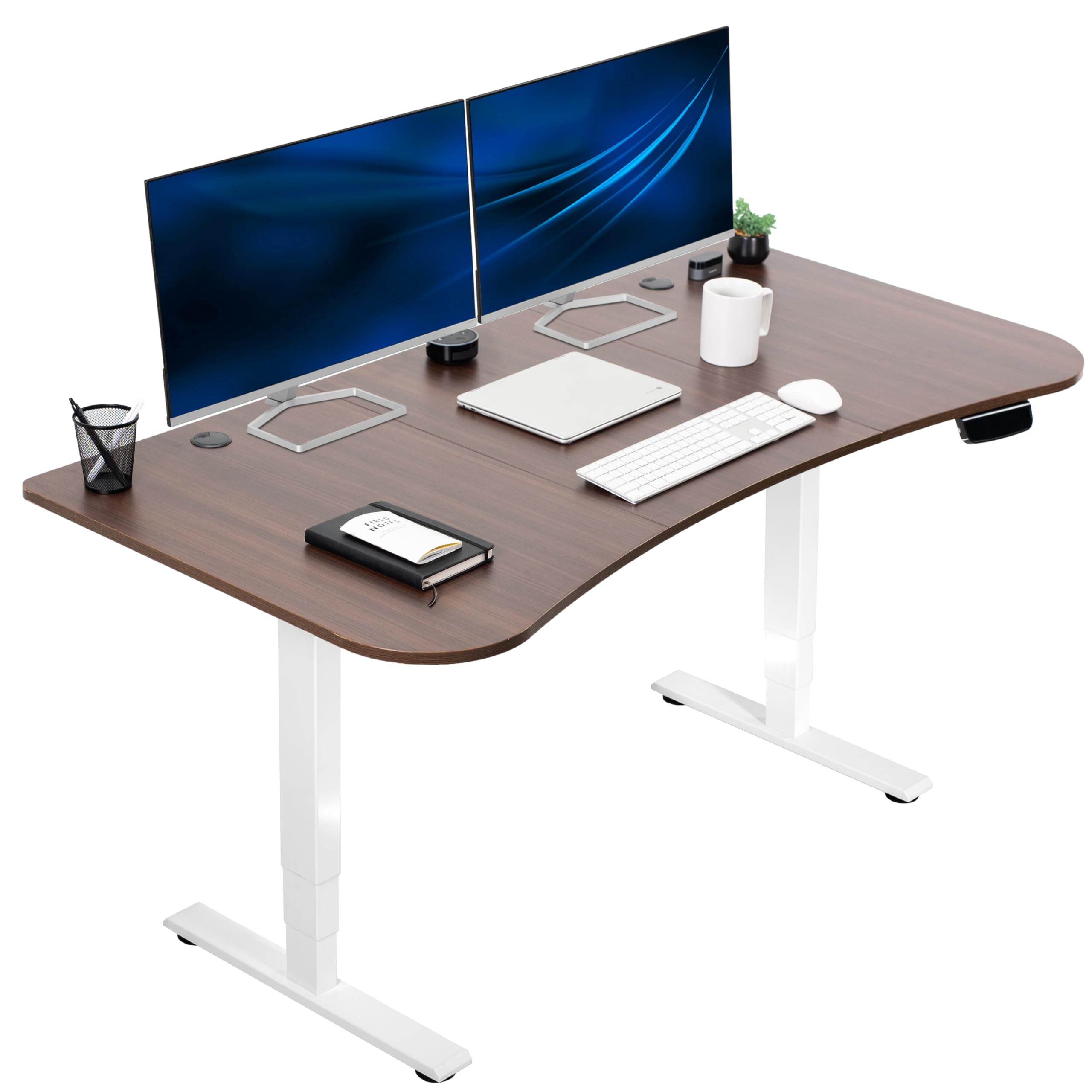 VIVO Electric 63 x 32 in Standing Desk, Memory Height Adjustment, 176 lb Frame Support, 2E Series, Dark Walnut Top White Frame, 