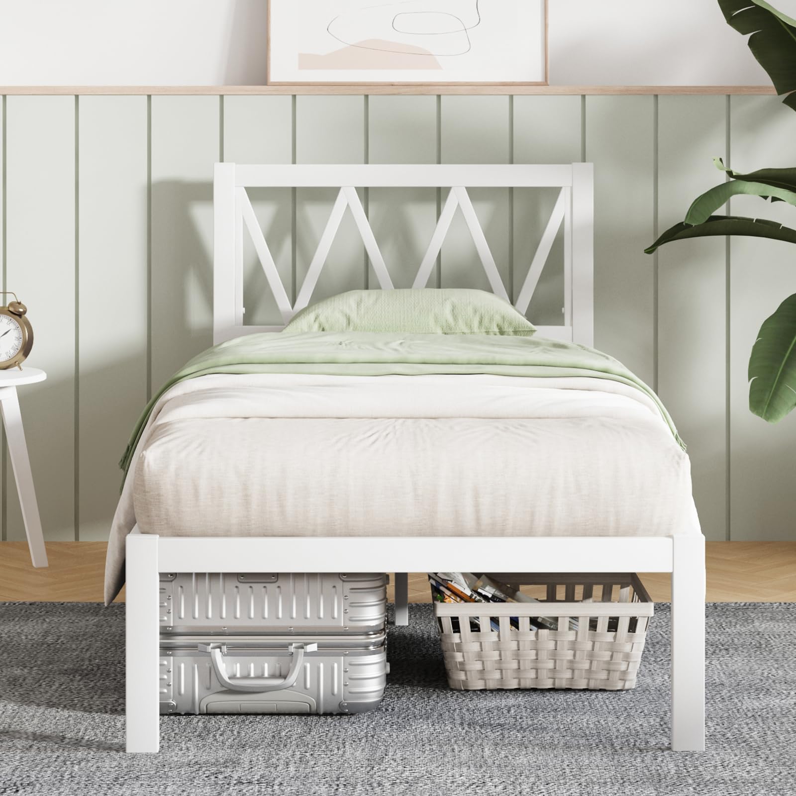 Novilla Twin Bed Frame with Headboard, Metal Platform Bed Frame, Wood Slat Support, Heavy Duty, No Box Spring Needed, Easy Assem