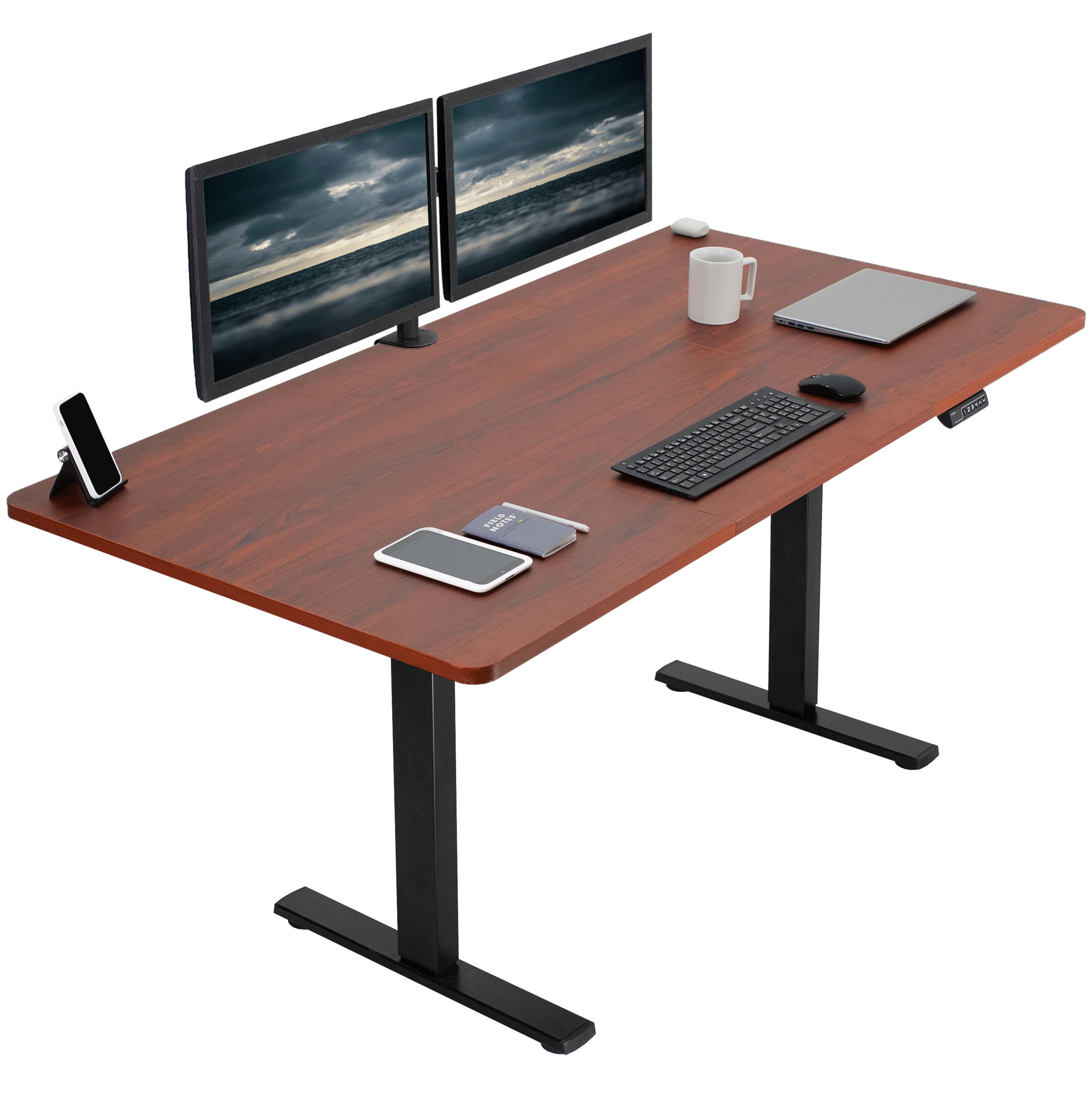 VIVO Electric Height Adjustable 71 x 36 inch Memory Stand Up Desk, Extra Deep Dark Walnut Table Top, Black Frame, Standing Works