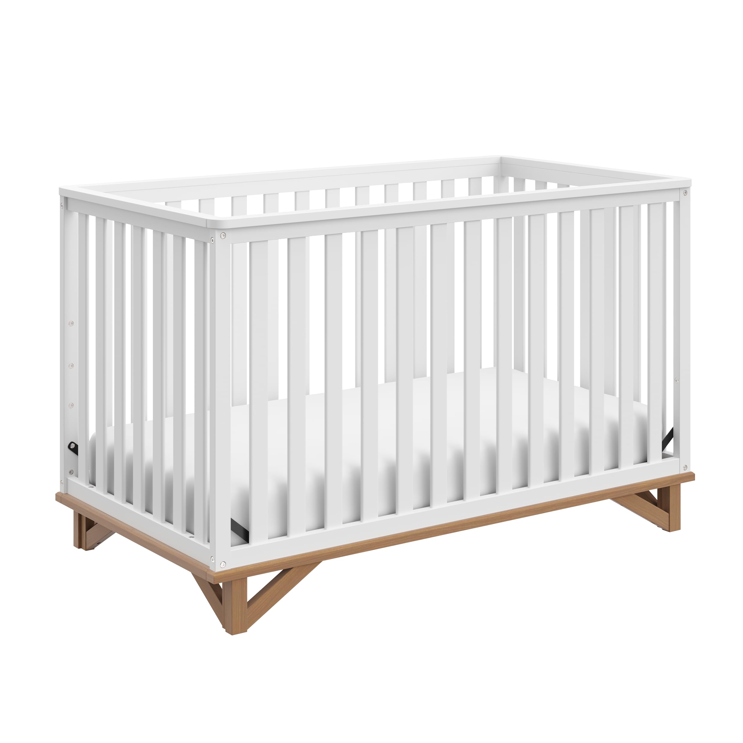 Storkcraft Santa Monica 5-in-1 Convertible Crib (White with Vintage Driftwood) - GREENGUARD Gold Certified, Modern Design, Two-T